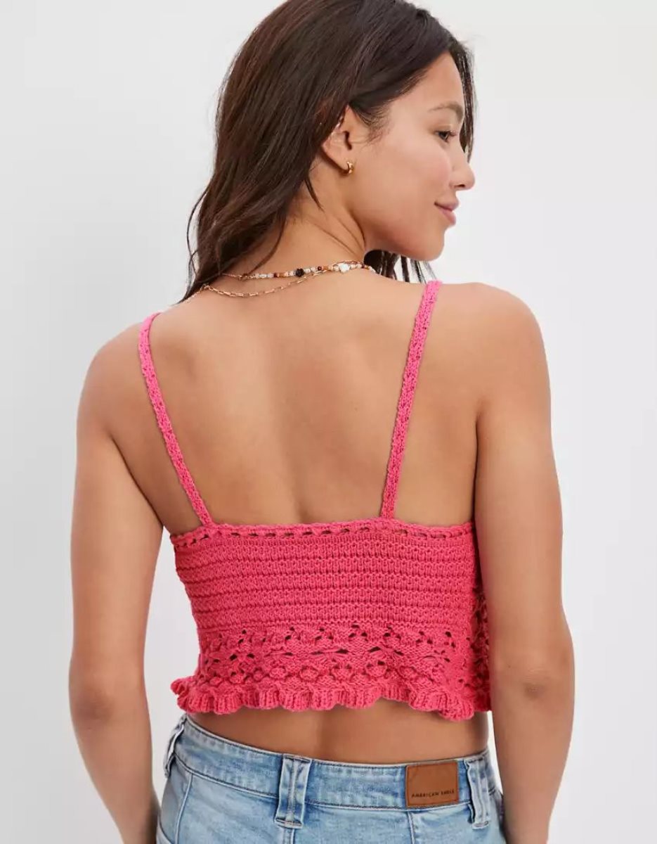 Cardigan American Eagle AE Crochet Tie-Front Cami Rose Femme | WVP-93033159